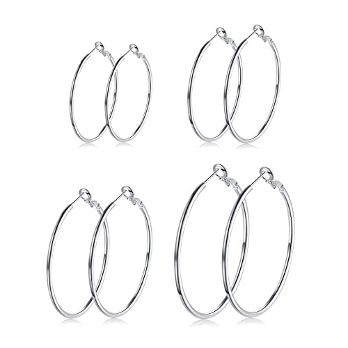 Creolen Silber 925 Ohrringe- 4 Paar Hypoallergen Große Huggies Creolen Set Piecing Schmuck zum Abschluss Dankeschön Geburtstag Damen Herren Schwester Geschenke