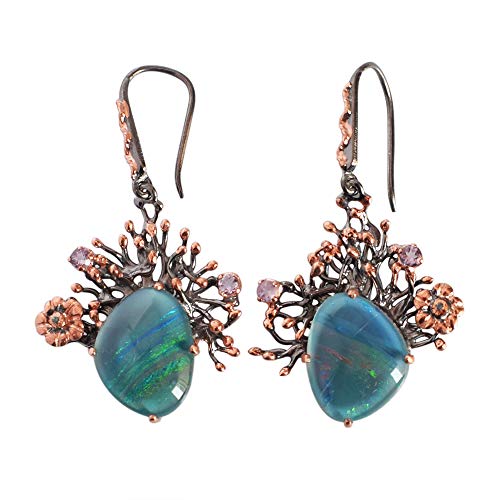 Boucles d'oreilles opale de feu et améthyste en argent 925 massif