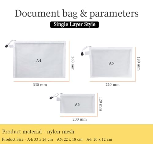 Image of YANCI Zipper Nylon Mesh Pouch, Mesh Cosmetic Bags, Zip Document Holder, Pencil Case, Multipurpose Travel Bags for School Office Supplies Cosmetic & Travel Accessories (A5, 2)