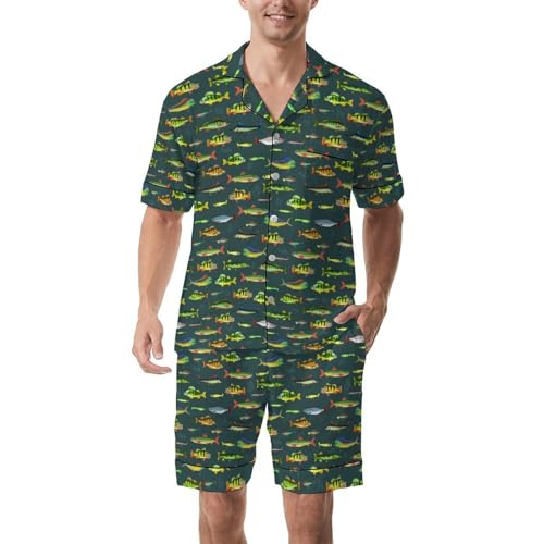 Men's Short Sleeve Pajama Set Button Down Sleepwear 2 Piece Summer Lounge Pjs With Pockets
