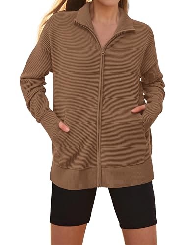 Image of PRETTYGARDEN Womens Long Sleeve Zip Up Ribbed Cardigan Sweaters