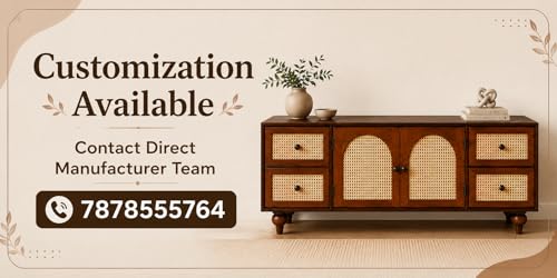 Image of Premium Solid Wood, 10 Minutes Assembly (Legs Only), Aesthetic Rattan Doors, Mid Century Entertainment Center for Living Room, TV Stand for 65 inch TV, Dark Chocolate (Walnut Brown)