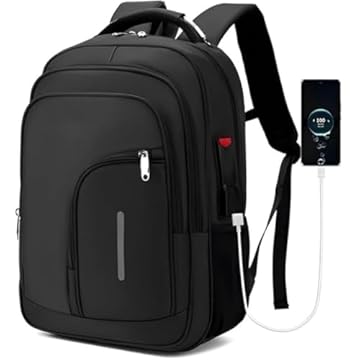 Mochila Masculina Reforçada Executiva Grande Mochila para Notebook Trabalho Viagem Escola com Cabo de Aço Impermeável Antifurto com Saídas USB/Fone de Ouvido Unissex (Preto)