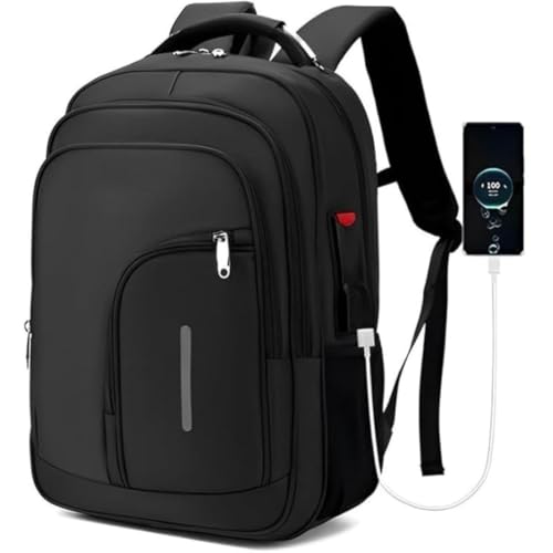 Mochila Masculina Reforçada Executiva Grande Mochila para Notebook Trabalho Viagem Escola com Cabo de Aço Impermeável Antifurto com Saídas USB/Fone de Ouvido Unissex (Preto)