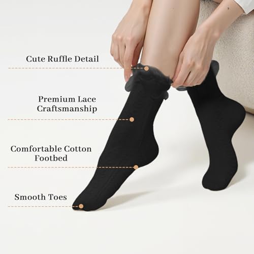 Image of Komorebi Ruffle Socks Woman-Lace Frilly Socks Women-Soft Cotton Cute Sock for Women Girls