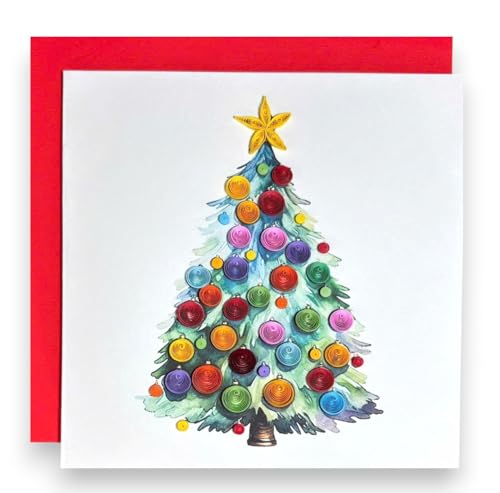 Handmade Christmas Tree Quilling Card 3D Holiday Greeting Unique Winter