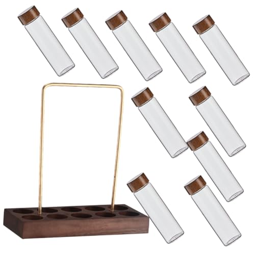 Tubo de vidrio para almacenamiento de granos de café con base de madera