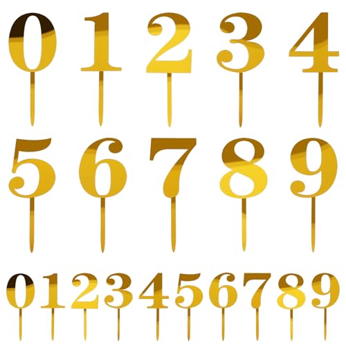 20 Stück Zahlen Cake Topper,Acryl 0-9 Zahlen Tortendeko,Wiederverwendbar Cake Topper Gold,Personalisiert Kuchen Toppers,für Geburtstagsfeiern Hochzeitsparty