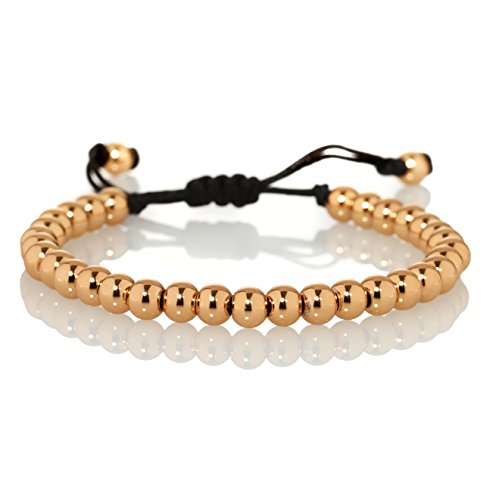 Namana Pulsera de la Amistad con Bolitas de Metal. Pulsera para Hombre o Mujer con Cuerda Negra Ajustable. Pulsera Unisex (Oro Rosa, Acero inoxidable) Cover