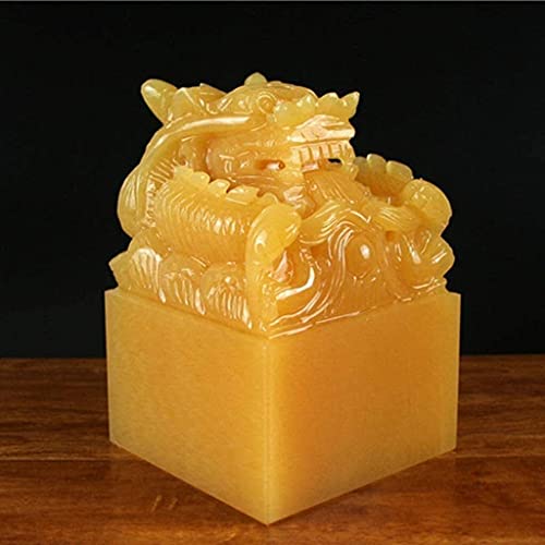 Vretccioky Beige Panlong Imperial Seal Figurines Feng Shui Crafts Decoration Sculpture Chinese Feng Shui Decor Jade Dragon Statue For Luck & Success 326 #TOP3