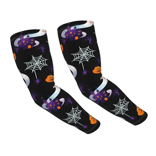 GDUUASB Funny Halloween Bats Arm Sleeves, Halloween Cooling Sun Protection Sports Sleeves for Men Women Golf Basketball