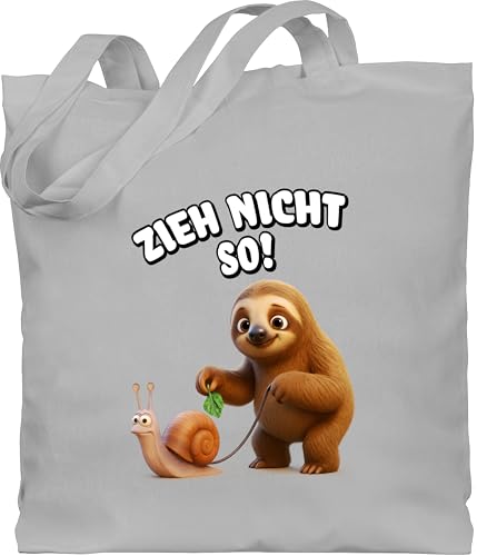 Baumwolltasche - Taschen - Zieh nicht so Faultier mit Schnecke I Lustiges Geschenk mit witzigen Sprüchen - Unisize - Hellgrau - shopping sack lustig jutebeutel pinguin sloth schnecken jute beutel