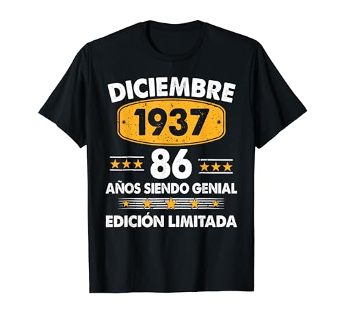 86 Años Cumpleaños Regalo Diciembre 1937 Diciembre 86 Años Camiseta