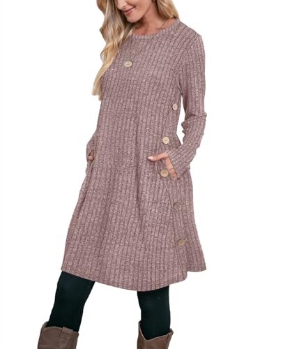 Image of OFEEFAN Brown Dress Woman Dresses for Women 2026 Casual Long Sleeve Sweater Dress 2XL