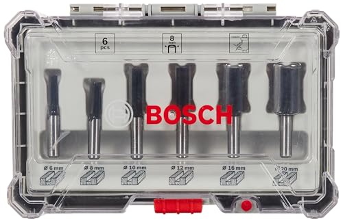 Bosch Professional Set de Brocas Fresadoras Rectas de 6 Piezas (para madera, vástago de Ø 8 mm, Accesorios Fresadoras)