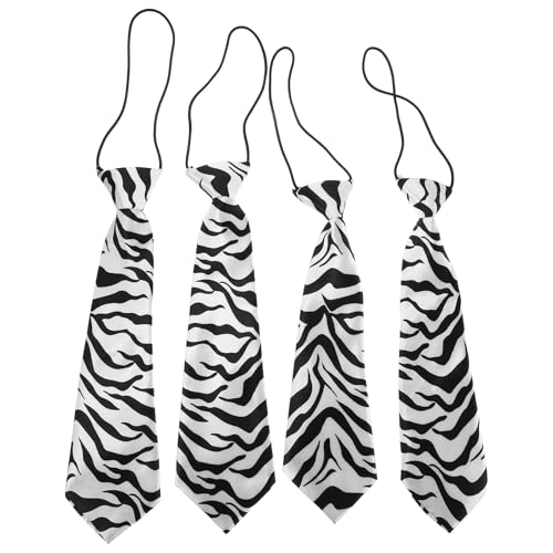 LUOZZY 4pcs Kids Neckties Zebra Print Elastic Stretch Bow Ties for Boys School Uniform Daily Wear Korean Style Accessories