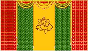 Talambralu Ganesh Bells Backdrop Cloth for All Festivals/House Hold Functions/Haldi Function & Any Traditional Ceremonies :Ganesh with Bells Design(Washable) 5Feet Height * 8 Feet Width Talambralu Ganesh Bells Backdrop Cloth for All Festivals/House Hold Functions/Haldi Function & Any Traditional Ceremonies :Ganesh with Bells Design(Washable) 5Feet Height * 8 Feet Width