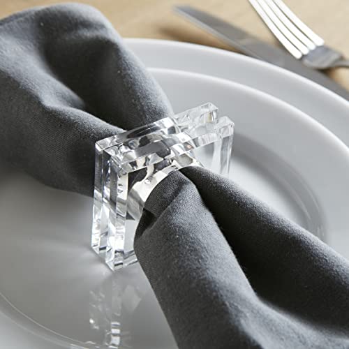 Huang Acrylic Set Of 4 Square Beveled Napkin Rings (Clear) For Table Settings, Decor, Entertainment, Parties, And Weddings #TOP1