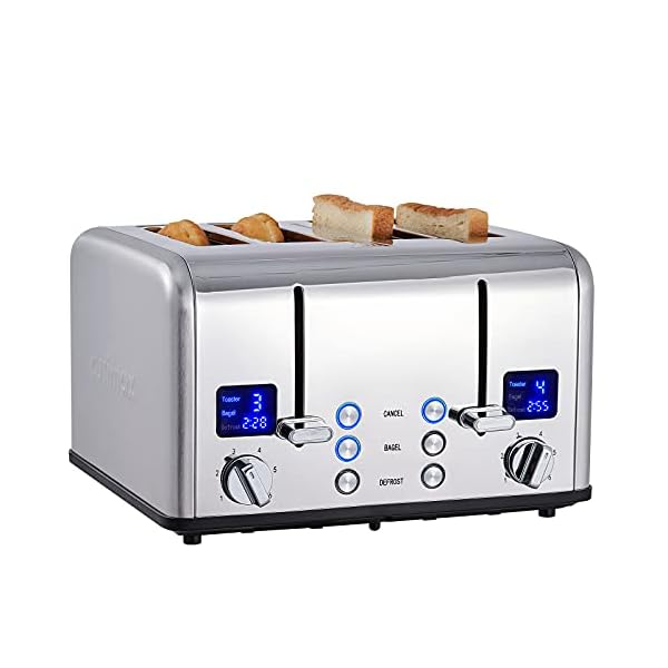   CUSIMAX-4-Slice-Toaster-Ultra-Clear-LED-Display-Extra-Wide-Slots-Dual-Control-Panels-of-6-Shade-Settings-CancelBagelDefrost-Function-Removable-Crumb-Trays-Stainless-Steel-Toaster