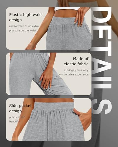 Image of Huukeay 3 Pack Women's Lounge Pants, Cozy Wide Leg Lounge Slacks with Pockets Loose Flowy Yoga Sweatpant Workout Comfy Jogger