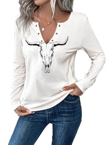 Women's Cow Skull Shirt Cowboy Country Concert Outfits Cute Western