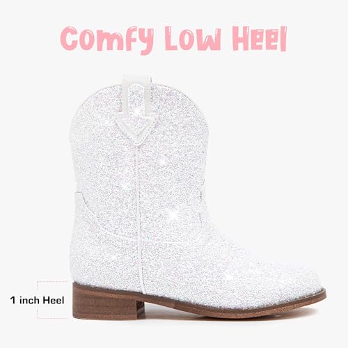 Image of Motasha Toddler Girls Cowgirl Boots Glitter Toddler Cowboy Boot Ankle Girls Boots Little Kids Horse Riding Shoes Party Birthday