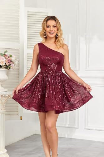 Sukleet Sparkly One Shoulder Homecoming Dresses Short Prom Dress Sequin Mini Cocktail Party Dress4