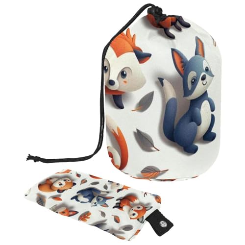 Borsa cosmetica da viaggio a secchiello da per il trucco di grande capacità morbida impermeabile portatile con coulisse 2 pezzi graziosa piccola volpe cartone anim Cartone animato