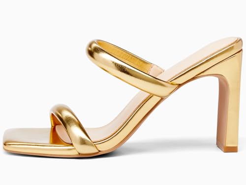 Coutgo Womens Square Open Toe Heeled Sandals Two Strap High Heel Backless Dress Slip On Mules2