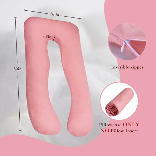 Image of Pregnancy Pillow Cover (ONLY Pillowcase) - U Shaped Pillow Case - Maternity Body Pillow Cover - Removable Soft Cotton Cover (Pink)