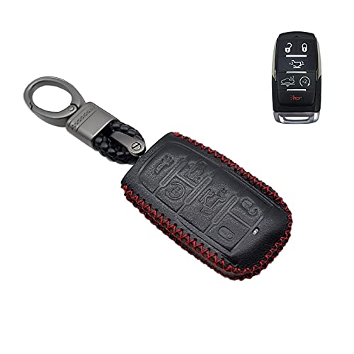 MECHCOS Compatible with fit for 2019 2020 Ram 1500 Limited Truck Pickup 6 Buttons Leather Case Key Fob Cover Keyless Remote Holder Protecter, Bonus: Key Ring