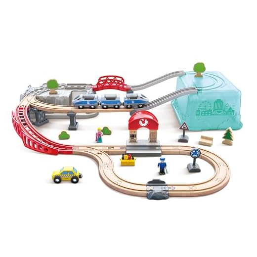 Hape City Railway and Train Bucket Set de Juguete con grúa magnética para Trenes, Camiones y Carga para niños de 3 años en adelante, Multicolor