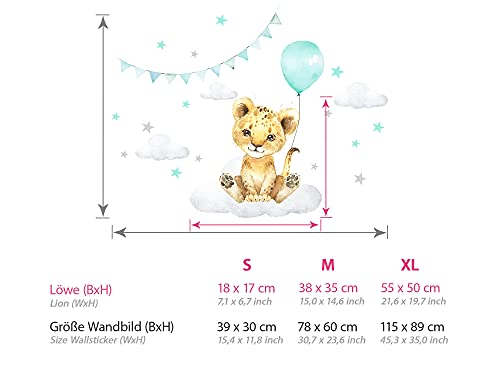 Little Deco Muurstickers muursticker kinderkamer decoratie meisje jongen dieren leeuw ballon wolken sticker baby… - Afbeelding 4