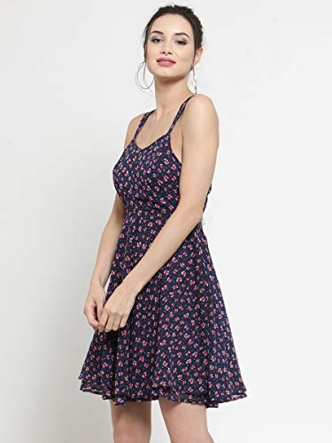 Image of Sera Women's Navy Blue Criss Cross Back fit and Flare Dress