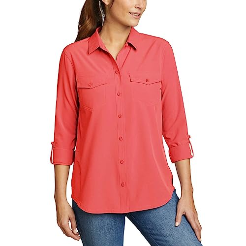 Blusa de senderismo con bolsillos para mujer en color rojo talla M