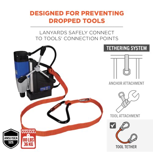 Image of Ergodyne Squids 3148 Heavy Duty Tool Lanyard, Carabiner and Loop End, Tool Weight Capacity 80lbs, Orange