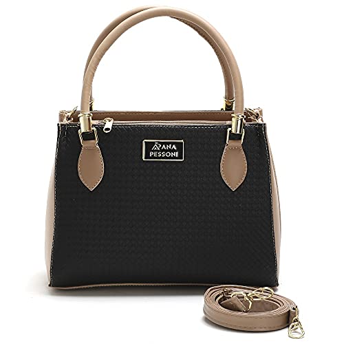 Bolsa Feminina em Textura em Trice com Alça Transversal Ana Pessoni (Preto-Nude)