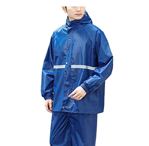 Raincoat Poncho Rain Proof Pants Coat Hoodie Waterproof Poncho Cloak Suit Raincoat with Reflective Strip Rain Coat (Color : Deep Blue, Size : X-Large)