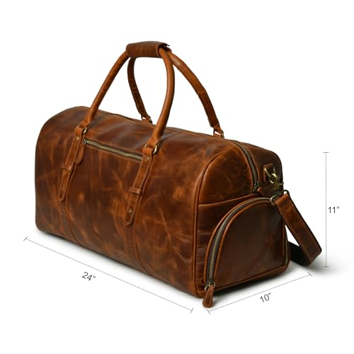 Premium Leather Duffle Bag with Dual Shoe Compartments Weekender Travel Bag for Men & Women FullGrain Leather Gym Bag2