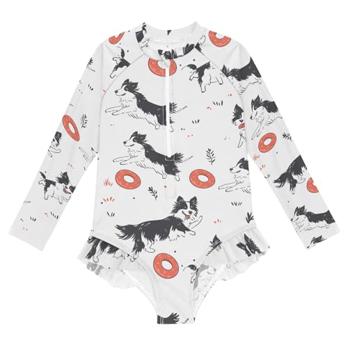 ALAZA Swimsuit for Girls Long Sleeve Rashguard Bathing Suit Dog Border Collie Quick Dry 4T