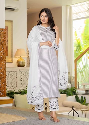 Image of Pistaa's women Cotton Striped Straight salwar Suit Set