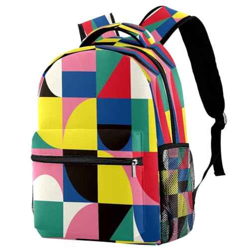 Sac à dos d'école géométrique multicolore pour ados et voyage décontracté 40cm