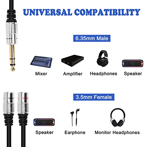 MEIRIYFA 6.35mm 1/4 inch TRS Male to Dual 3.5mm 1/8 inch TRS Female Splitter Y Cable Adapter - Image 3