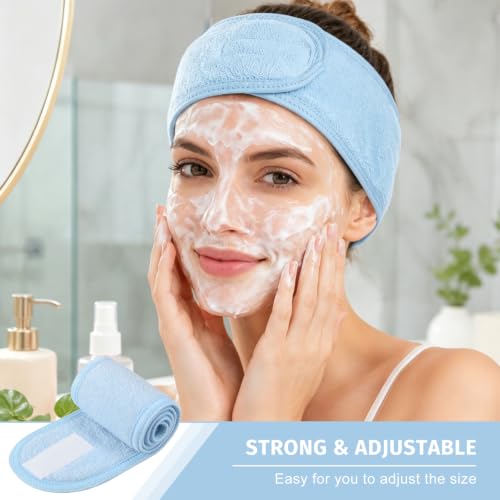 Image of Whaline 3Pcs Spa Facial Headbands Make Up Wrap Head Terry Cloth Headband Soft Adjustable Towel Band for Face Washing Shower Facial Cover Yoga (White, Black, Light Blue)