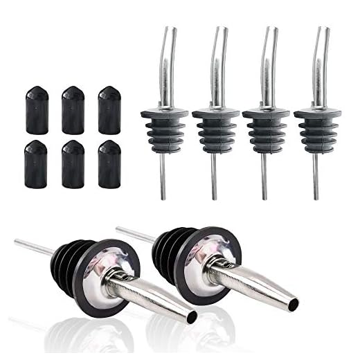 6pc olive oil pourer spout,oil bottle spouts Stainless Steel oil pourer spout with Wine Pour Liquor Dust Caps Covers