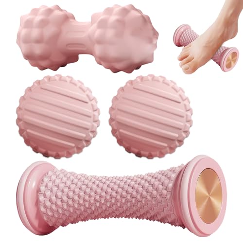 4 PCS Foot Massage Ball Set, Spiky Massage Ball, Peanut Massager Ball, Floating Point Design for Exercise, Yoga Training, Relax Your Body (Pink)