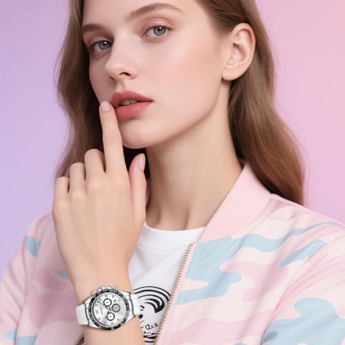 Image of OLEVS Women Dress Watches Two Tone Diamond Quartz Wristwatch, Silicone Waterproof Luminous Day Date Ladies Chronograph Gift Watch