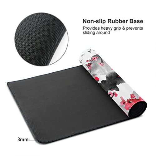 Image of Sweetshow Japanese Cherry Blossom Mouse Pad 35.4 X 15.7 Inch XXL Full Desk Pink Watercolor Sakura Cool Design Gaming Mousepad Extended Large Non-Slip Rubber Base Keyboard Mat with Stitched Edges