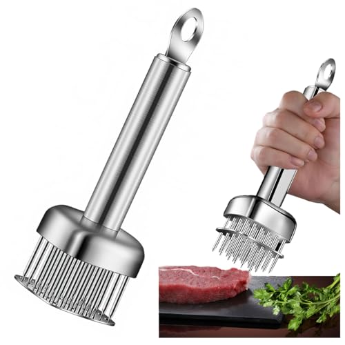 Bygytyo Stainless Steel Meat Tenderizer with Sharp Needles, Professional Meat Tenderizer Tool with 24 Ultra Sharp Stainless Steel Needles for Kitchen Camping BBQ Beef Chicken Steak Veal Pork