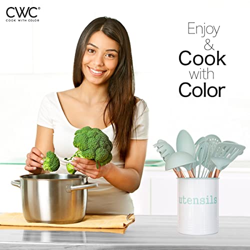 Cook With Color 10 Piece Nylon Cooking Utensil Set With Holder, Kitchen Tools And Gadgets With Rounded Copper Handles - Mint #TOP1